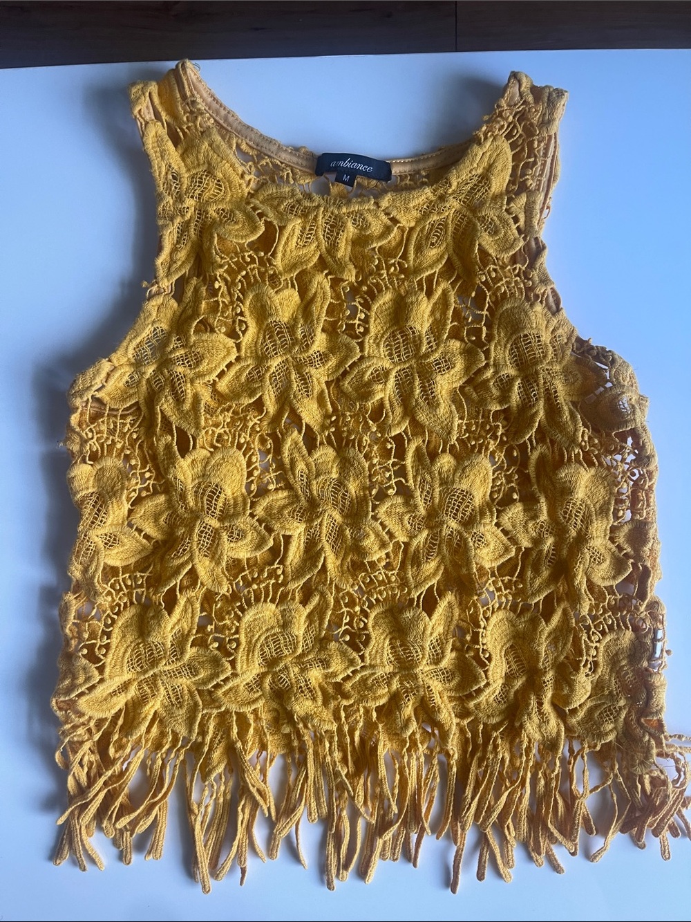 Ambiance Yellow Floral Lace Fringe Camisole